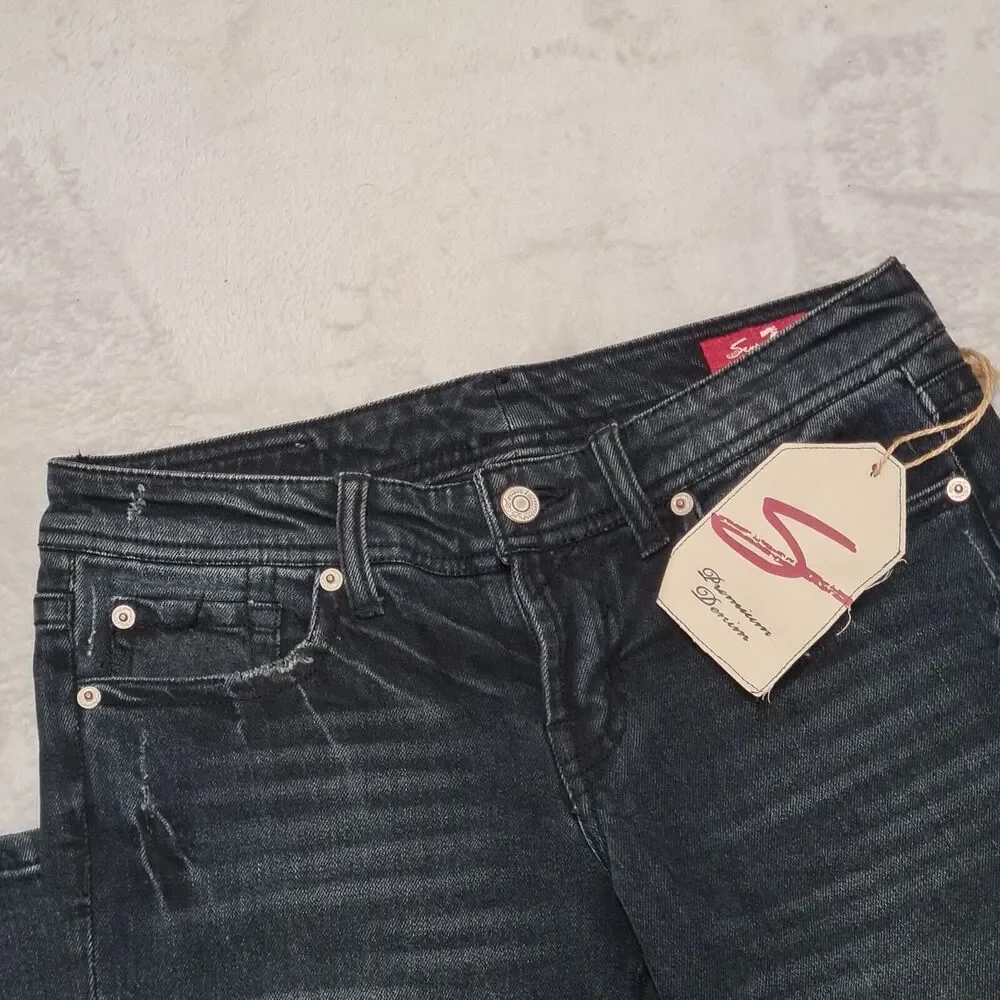 Seven7 Jeans Black Straight Leg Women's SZ 27 Low Rise - Picture 1 of 11